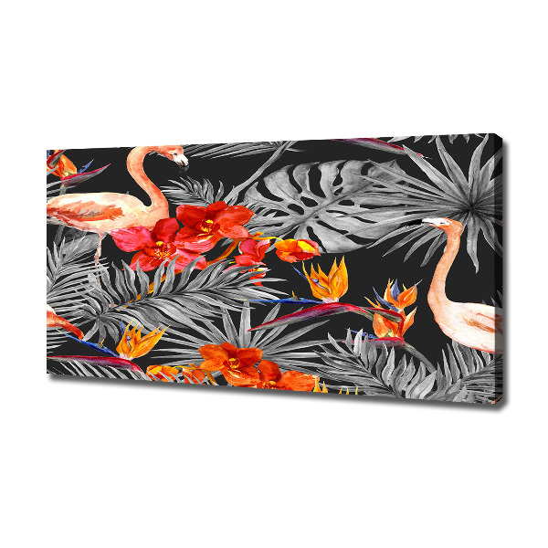 Cuadro canvas con impresión uv duradera horizontal Flamencos y flores