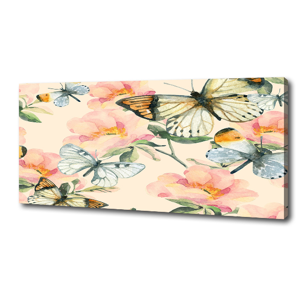 Cuadro canvas con impresión uv duradera horizontal Mariposas y flores