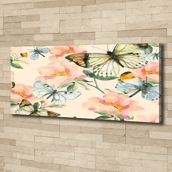 Cuadro canvas con impresión uv duradera horizontal Mariposas y flores