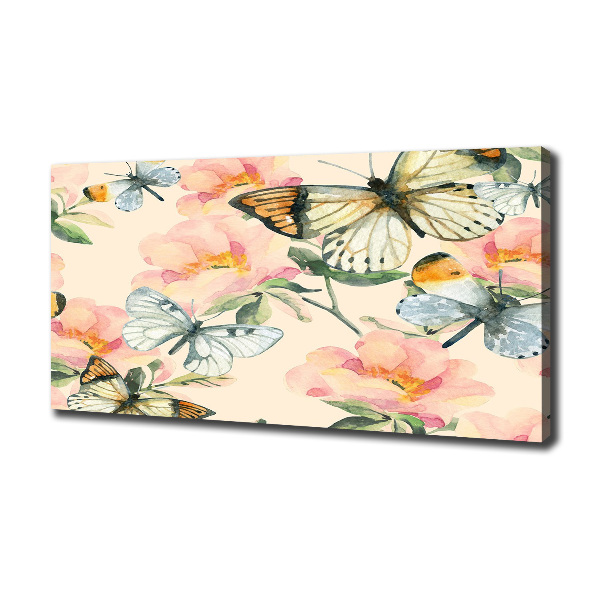 Cuadro canvas con impresión uv duradera horizontal Mariposas y flores