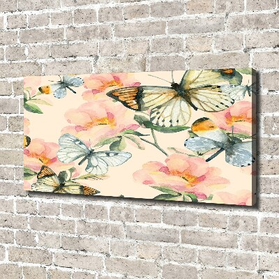 Cuadro canvas con impresión uv duradera horizontal Mariposas y flores