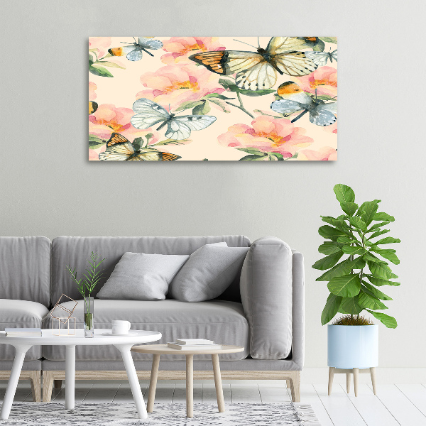 Cuadro canvas con impresión uv duradera horizontal Mariposas y flores