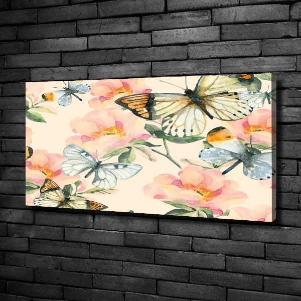 Cuadro canvas con impresión uv duradera horizontal Mariposas y flores