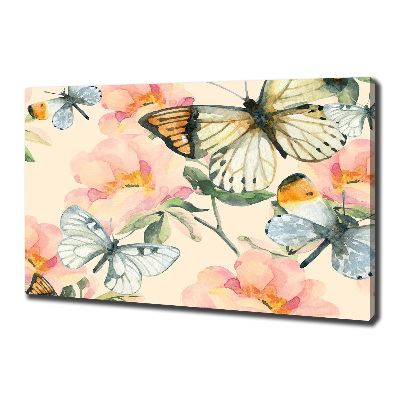 Cuadro canvas con impresión uv duradera horizontal Mariposas y flores