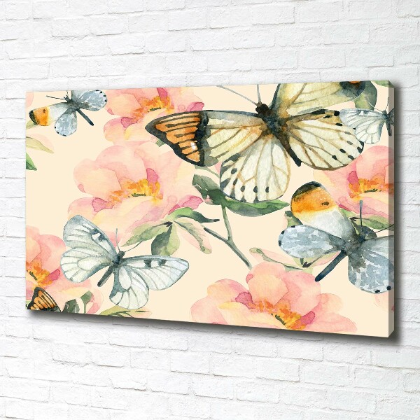 Cuadro canvas con impresión uv duradera horizontal Mariposas y flores