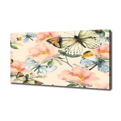 Cuadro canvas con impresión uv duradera horizontal Mariposas y flores
