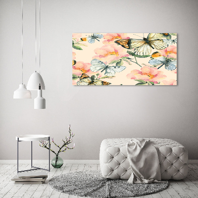 Cuadro canvas con impresión uv duradera horizontal Mariposas y flores
