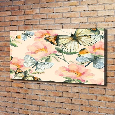 Cuadro canvas con impresión uv duradera horizontal Mariposas y flores