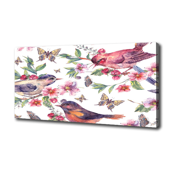 Cuadro canvas con impresión uv duradera horizontal Pájaros, mariposas, cerezas.