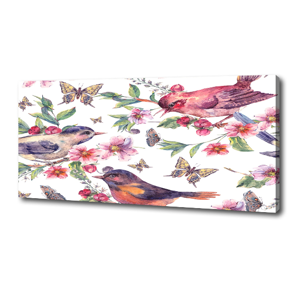 Cuadro canvas con impresión uv duradera horizontal Pájaros, mariposas, cerezas.