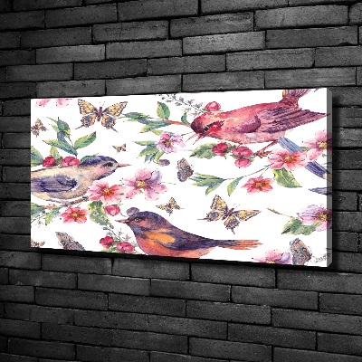 Cuadro canvas con impresión uv duradera horizontal Pájaros, mariposas, cerezas.