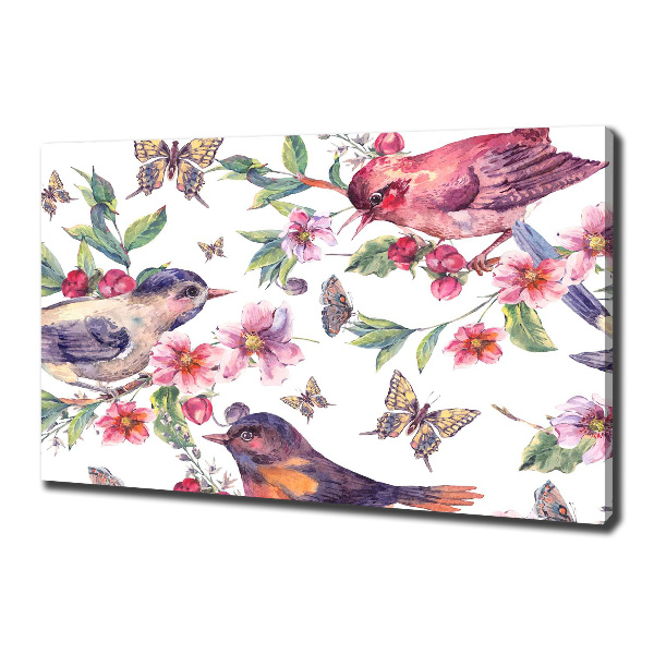 Cuadro canvas con impresión uv duradera horizontal Pájaros, mariposas, cerezas.