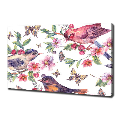 Cuadro canvas con impresión uv duradera horizontal Pájaros, mariposas, cerezas.