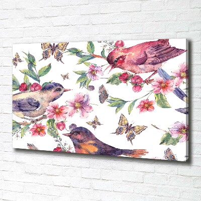 Cuadro canvas con impresión uv duradera horizontal Pájaros, mariposas, cerezas.
