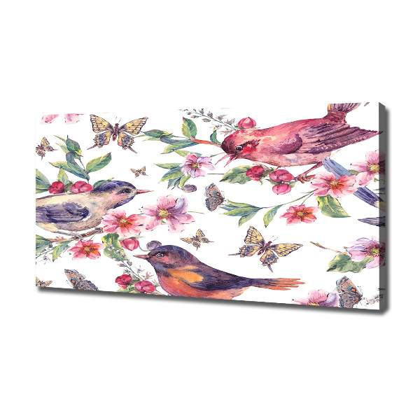 Cuadro canvas con impresión uv duradera horizontal Pájaros, mariposas, cerezas.