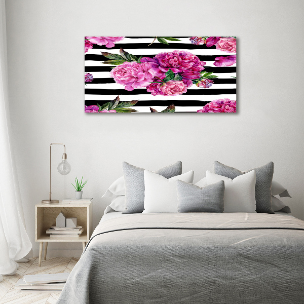 Cuadro canvas con impresión uv duradera horizontal Peonías rosas