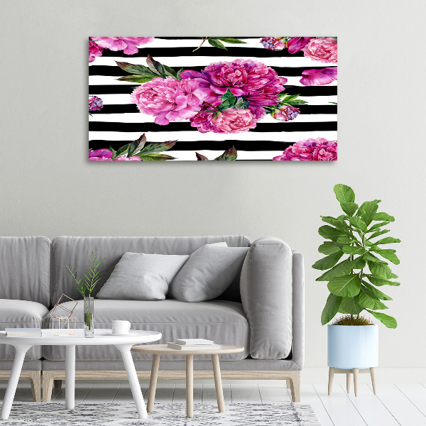 Cuadro canvas con impresión uv duradera horizontal Peonías rosas