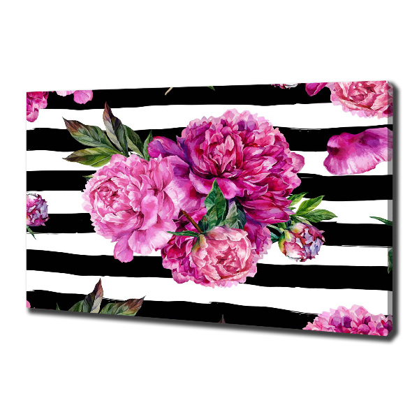 Cuadro canvas con impresión uv duradera horizontal Peonías rosas