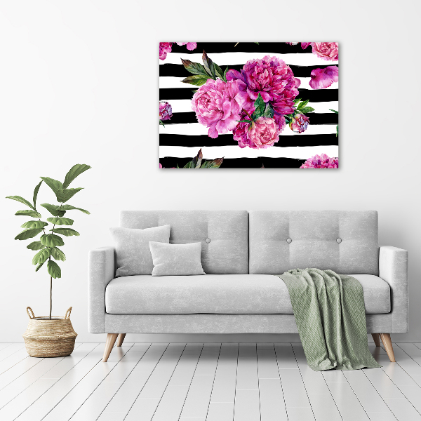 Cuadro canvas con impresión uv duradera horizontal Peonías rosas