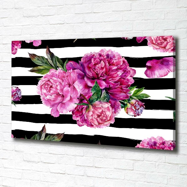 Cuadro canvas con impresión uv duradera horizontal Peonías rosas