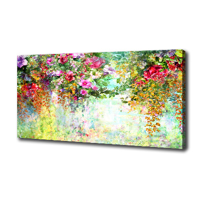 Cuadro canvas moderno de gran formato horizontal flores multicolores