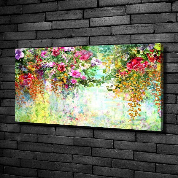 Cuadro canvas moderno de gran formato horizontal flores multicolores