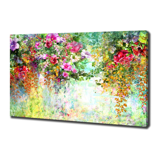 Cuadro canvas moderno de gran formato horizontal flores multicolores
