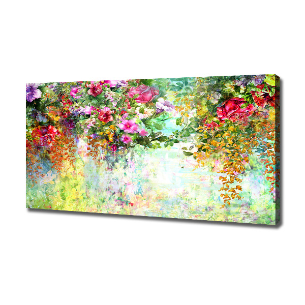 Cuadro canvas moderno de gran formato horizontal flores multicolores