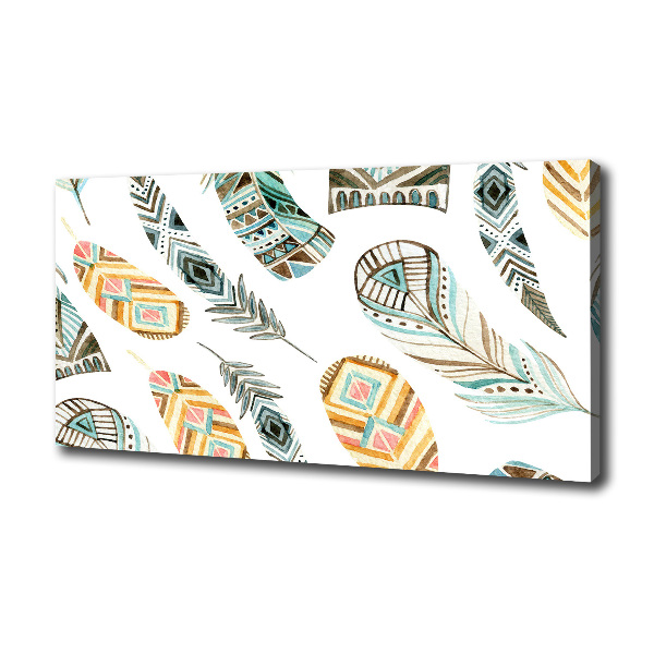 Cuadro canvas moderno de gran formato horizontal Plumas étnicas