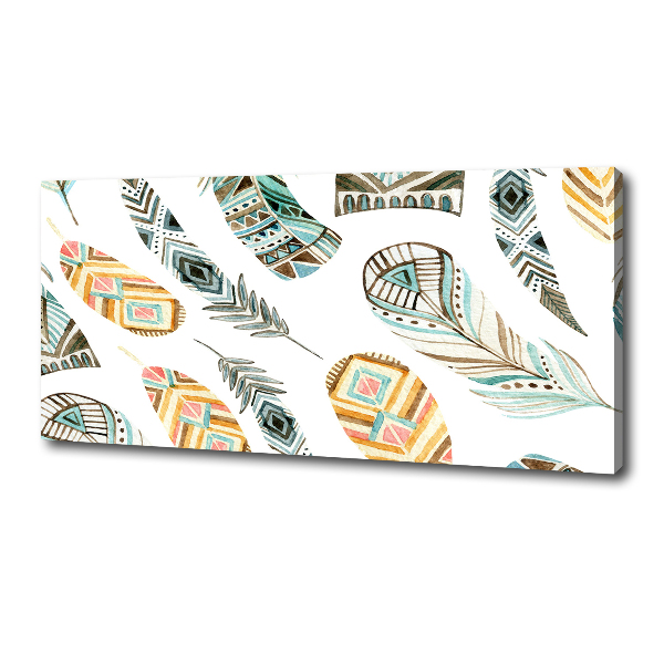 Cuadro canvas moderno de gran formato horizontal Plumas étnicas
