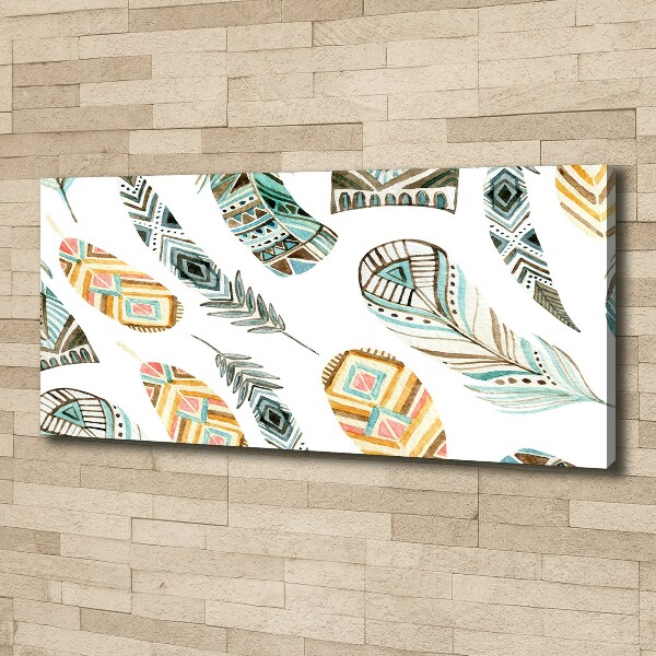 Cuadro canvas moderno de gran formato horizontal Plumas étnicas