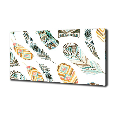 Cuadro canvas moderno de gran formato horizontal Plumas étnicas