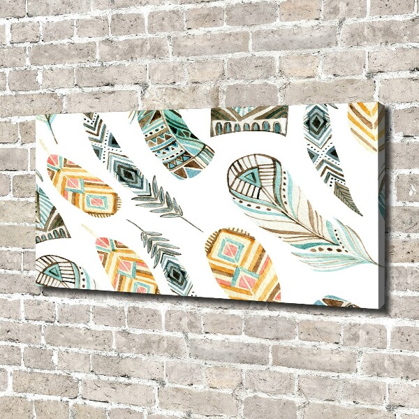 Cuadro canvas moderno de gran formato horizontal Plumas étnicas
