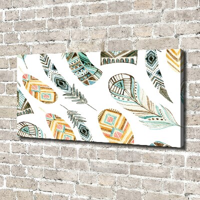 Cuadro canvas moderno de gran formato horizontal Plumas étnicas