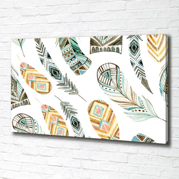 Cuadro canvas moderno de gran formato horizontal Plumas étnicas