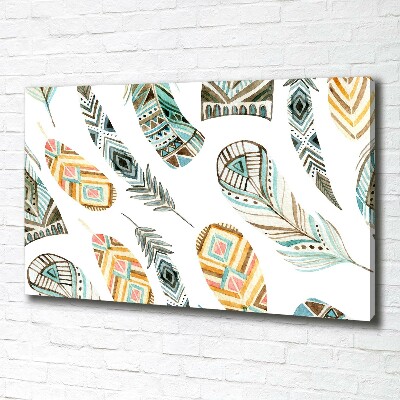 Cuadro canvas moderno de gran formato horizontal Plumas étnicas