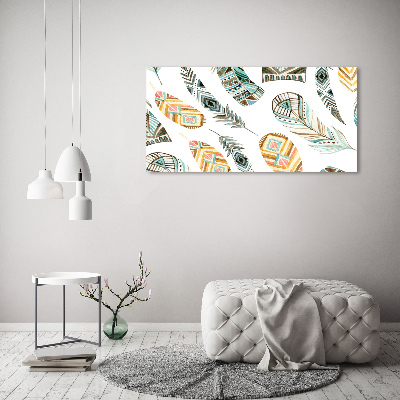 Cuadro canvas moderno de gran formato horizontal Plumas étnicas