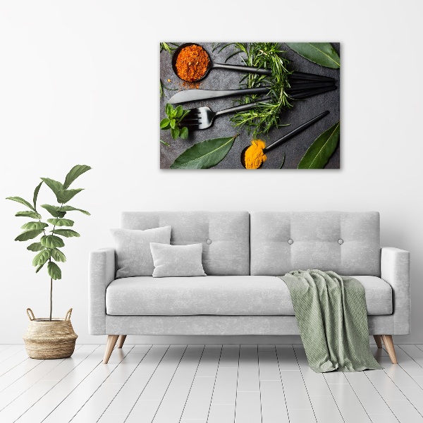 Fotocuadro en lienzo de alta calidad horizontal Cubiertos y especias