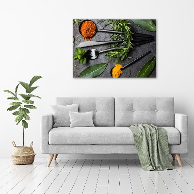 Fotocuadro en lienzo de alta calidad horizontal Cubiertos y especias