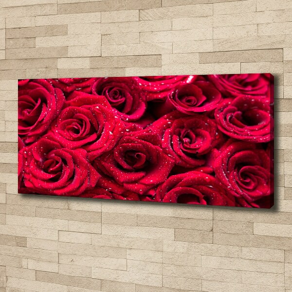 Cuadro canvas con impresión uv duradera horizontal Gotas sobre rosas