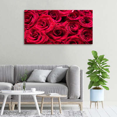 Cuadro canvas con impresión uv duradera horizontal Gotas sobre rosas