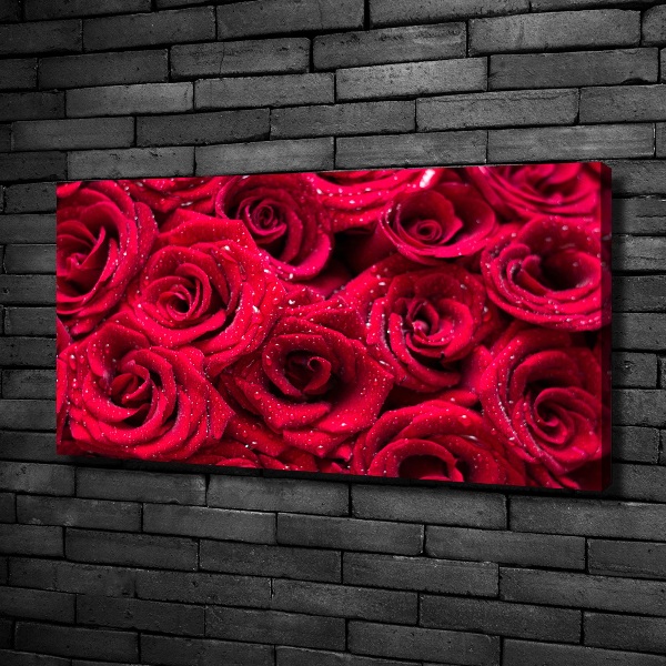 Cuadro canvas con impresión uv duradera horizontal Gotas sobre rosas