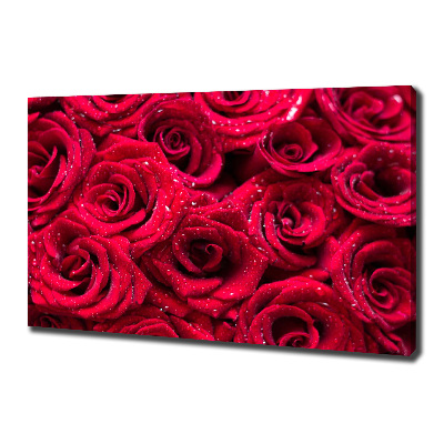 Cuadro canvas con impresión uv duradera horizontal Gotas sobre rosas