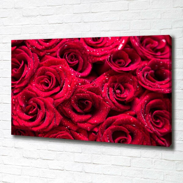 Cuadro canvas con impresión uv duradera horizontal Gotas sobre rosas