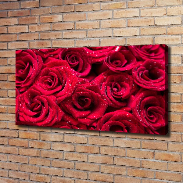 Cuadro canvas con impresión uv duradera horizontal Gotas sobre rosas