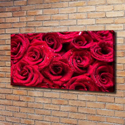 Cuadro canvas con impresión uv duradera horizontal Gotas sobre rosas