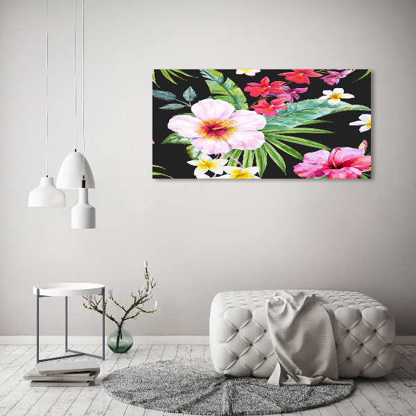 Cuadro canvas con impresión uv duradera horizontal flores hawaianas