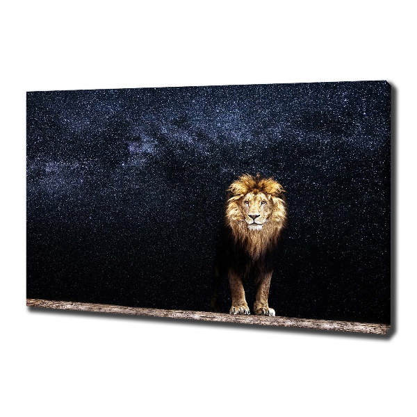 Cuadro canvas con impresión uv duradera horizontal León contra las estrellas