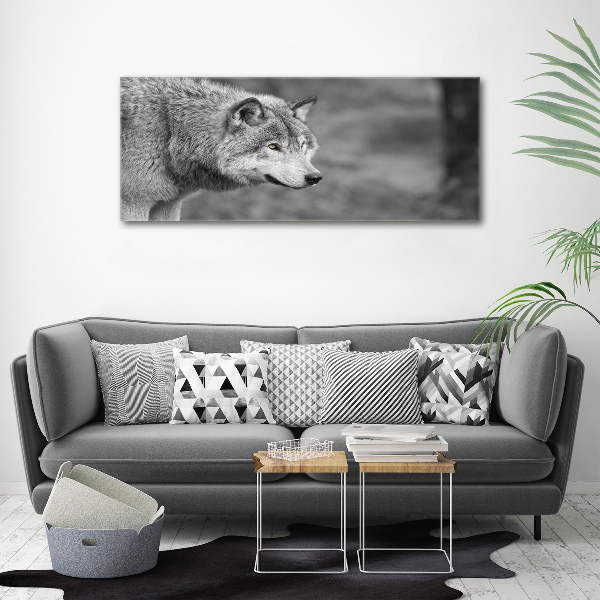 Cuadro canvas moderno de gran formato horizontal Lobo gris