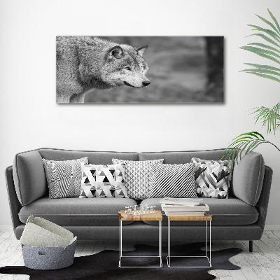 Cuadro canvas moderno de gran formato horizontal Lobo gris